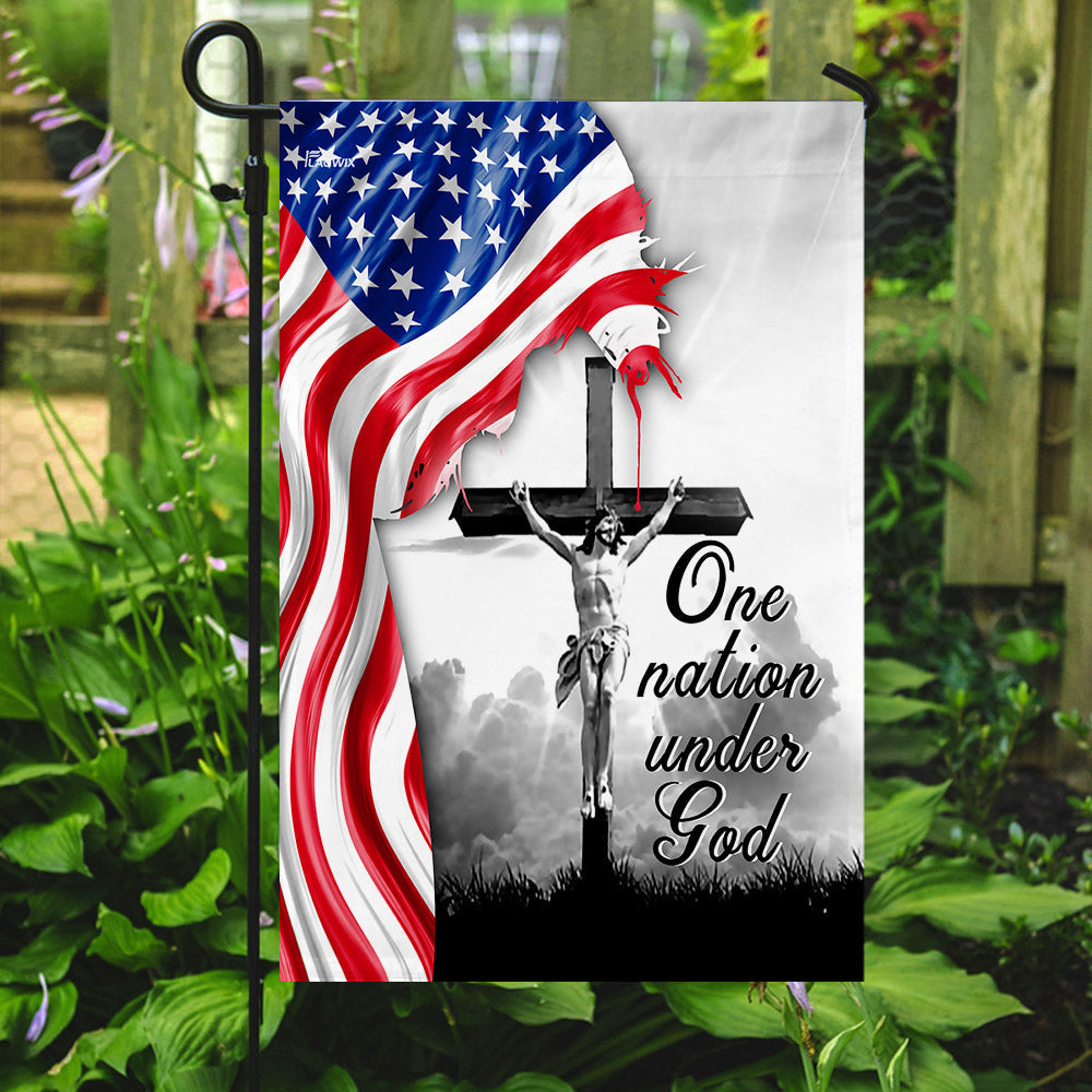 One Nation Under God. Jesus Christian Cross American Flag