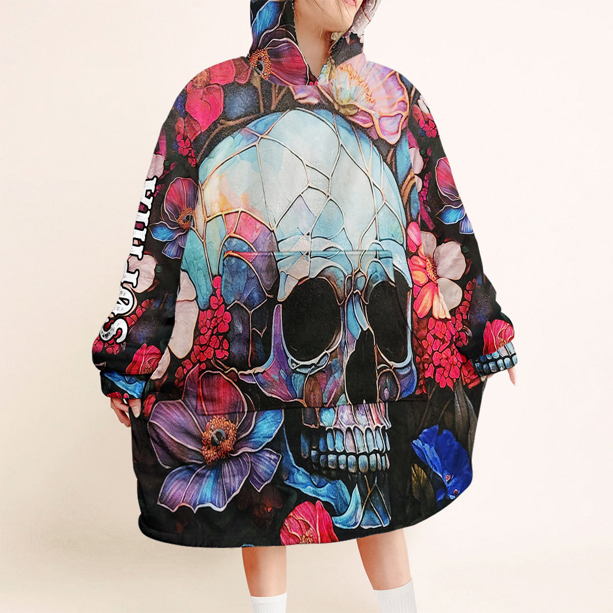 Floral Skull - Personalized Skull Blanket Hoodie