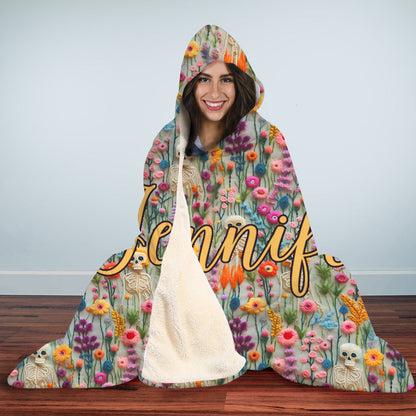 Floral Skeleton - Personalized Skull Hooded Blanket