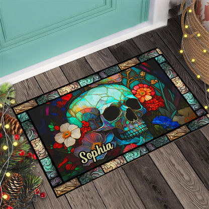 Floral Skull - Personalized Skull Doormat