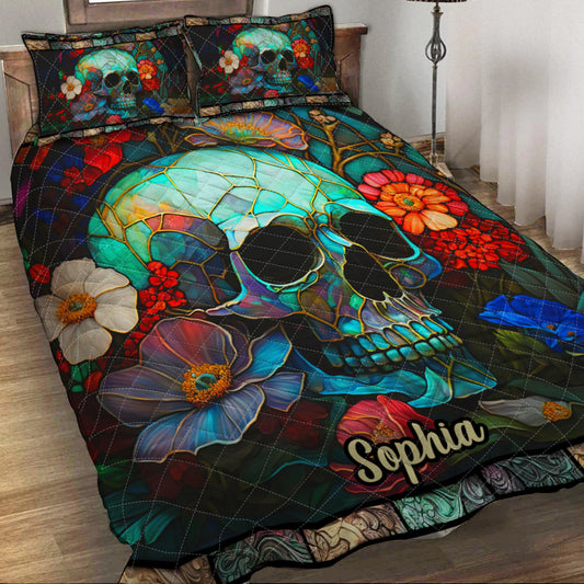 Floral Skull - Personalized Skull Quilt Set