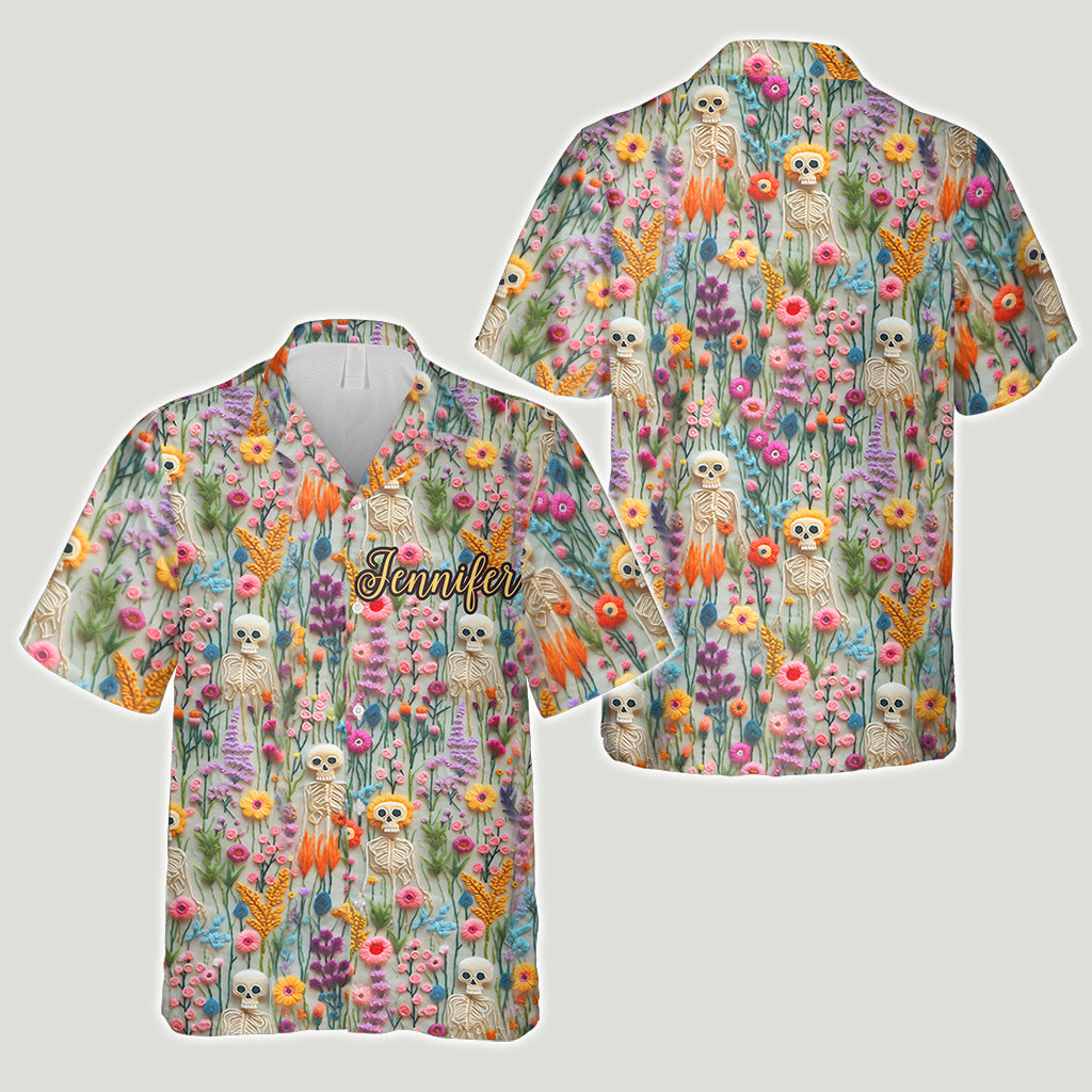 Floral Skeleton - Personalized Skull Hawaiian Shirt