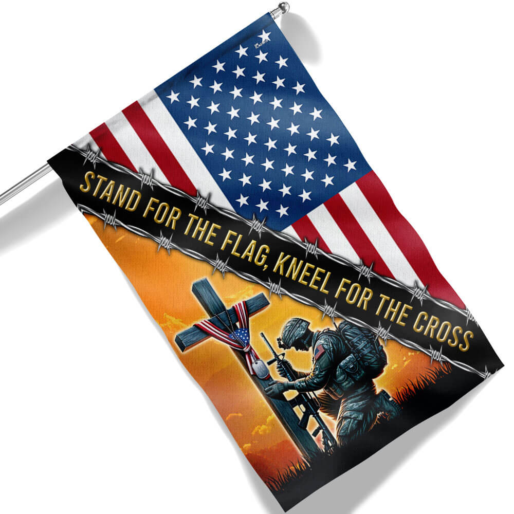 Memorial Day Stand For The Flag, Veteran Christian Cross Memorial America Flag TPT1609F