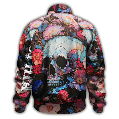 Floral Skull - Personalized Skull Zip Jacket