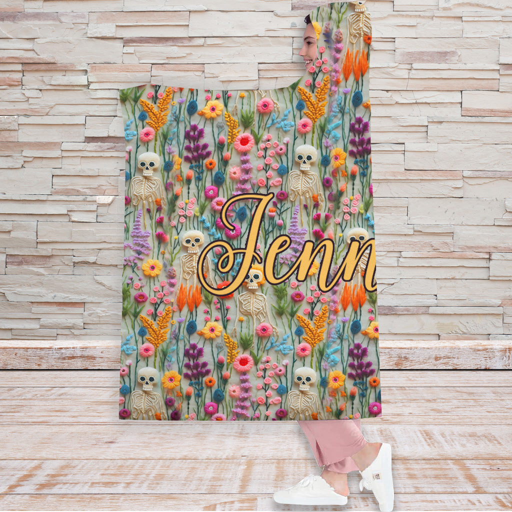 Floral Skeleton - Personalized Skull Hooded Blanket