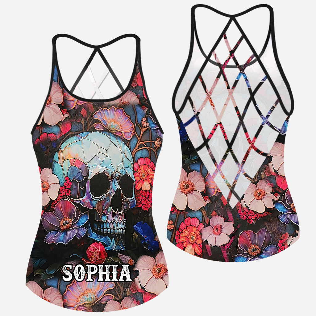 Floral Skull - Personalized Skull Cross Tank Top