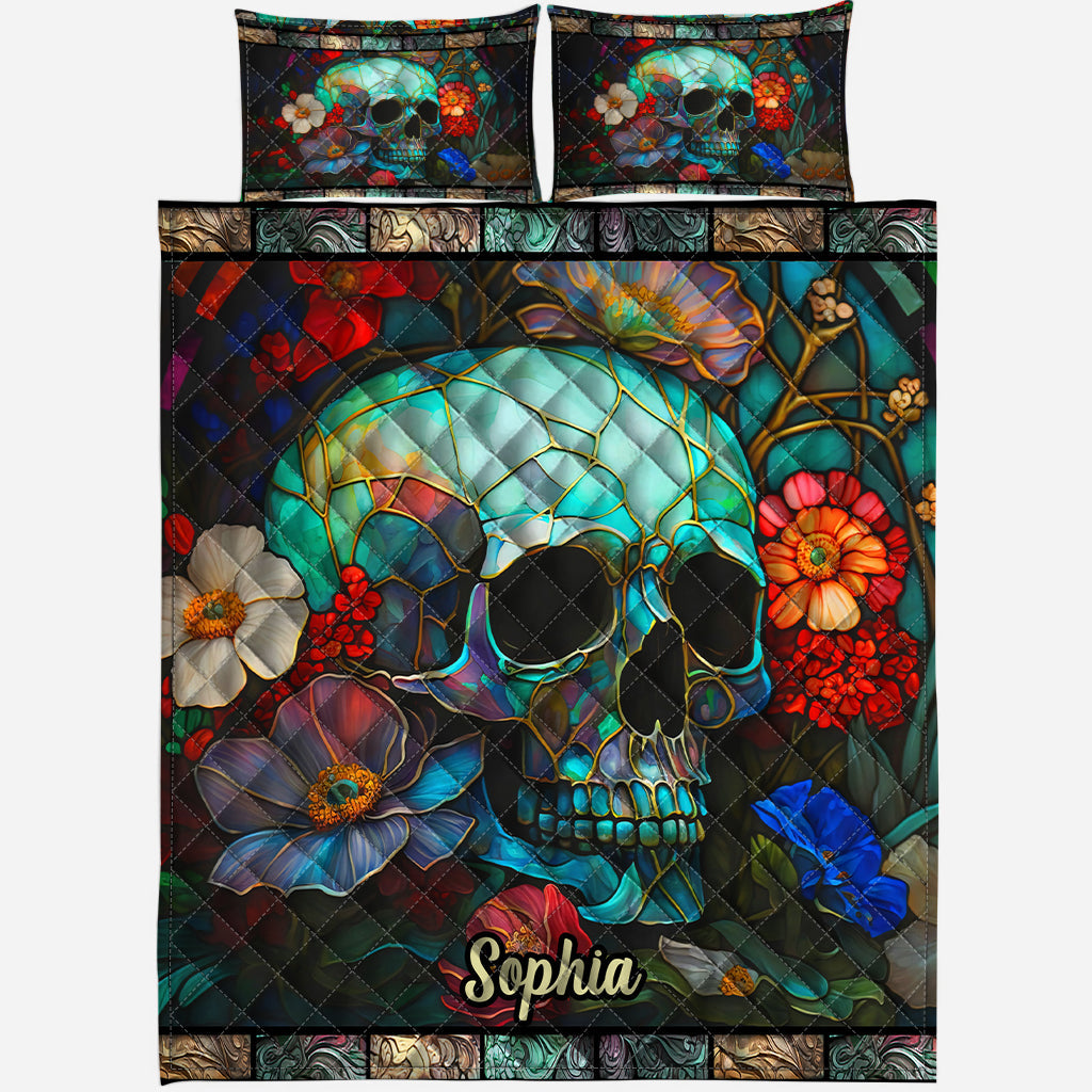 Floral Skull - Personalized Skull Quilt Set