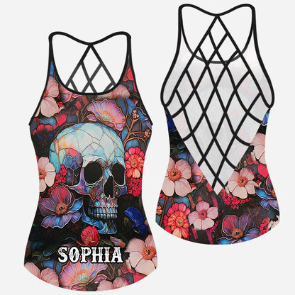 Floral Skull - Personalized Skull Cross Tank Top