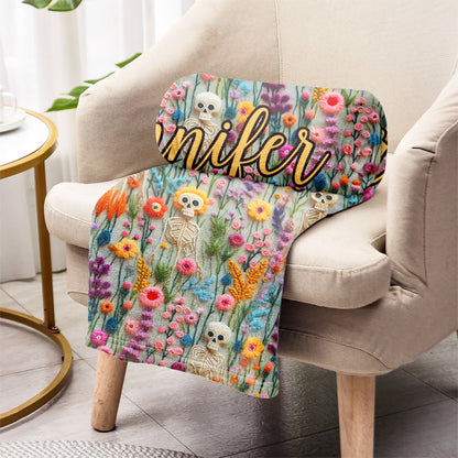 Floral Skeleton - Personalized Skull Blanket