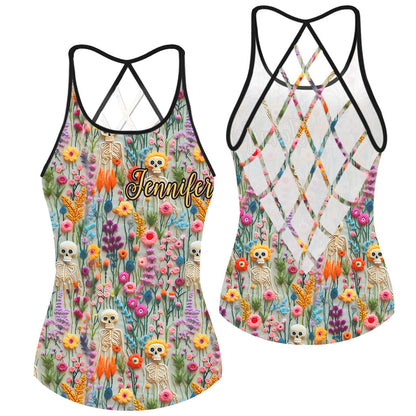 Floral Skeleton - Personalized Skull Cross Tank Top