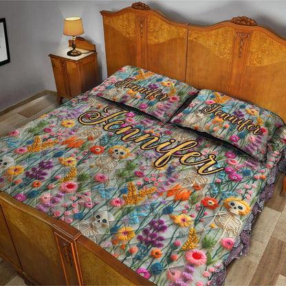 Floral Skeleton - Personalized Skull Quilt Set
