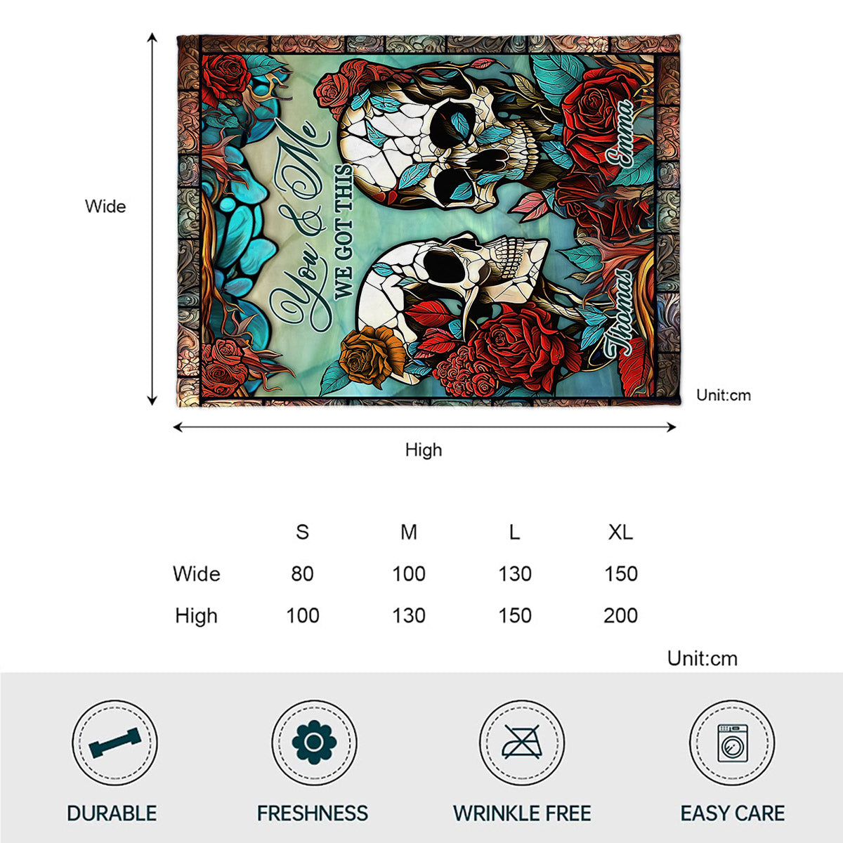 Skull Couple - Skull gift for husband, wife, boyfriend, girlfriend - Personalized Blanket