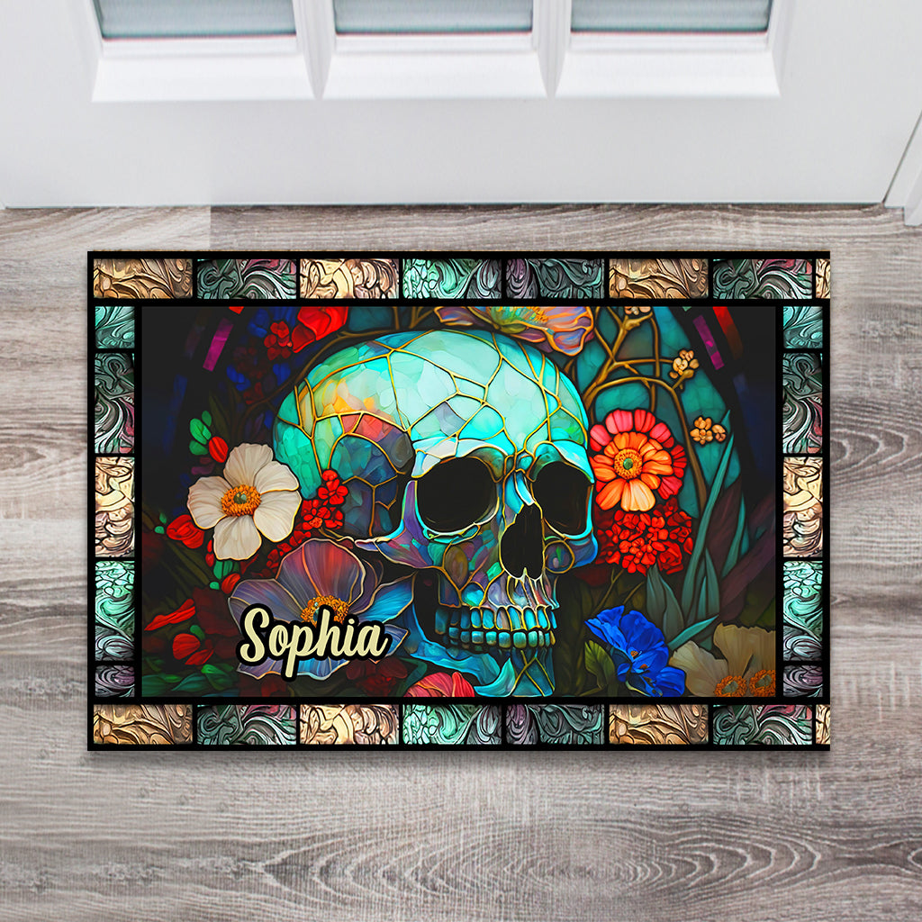 Floral Skull - Personalized Skull Doormat