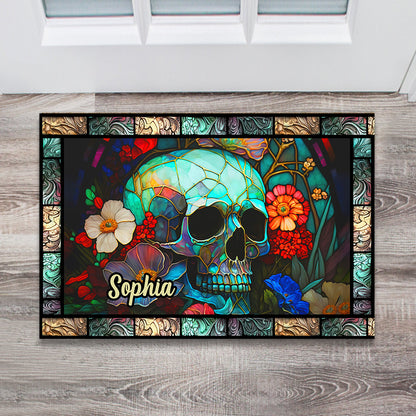 Floral Skull - Personalized Skull Doormat