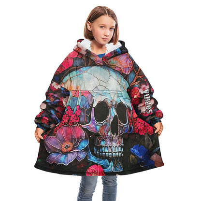 Floral Skull - Personalized Skull Blanket Hoodie