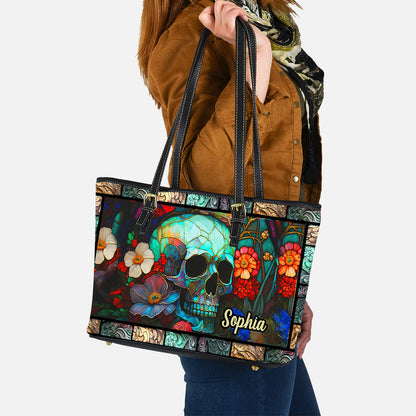 Floral Skull - Personalized Skull Leather Bag