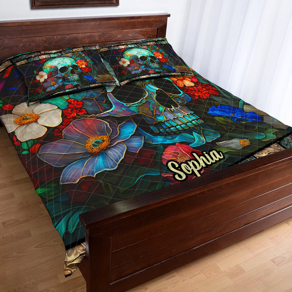 Floral Skull - Personalized Skull Quilt Set