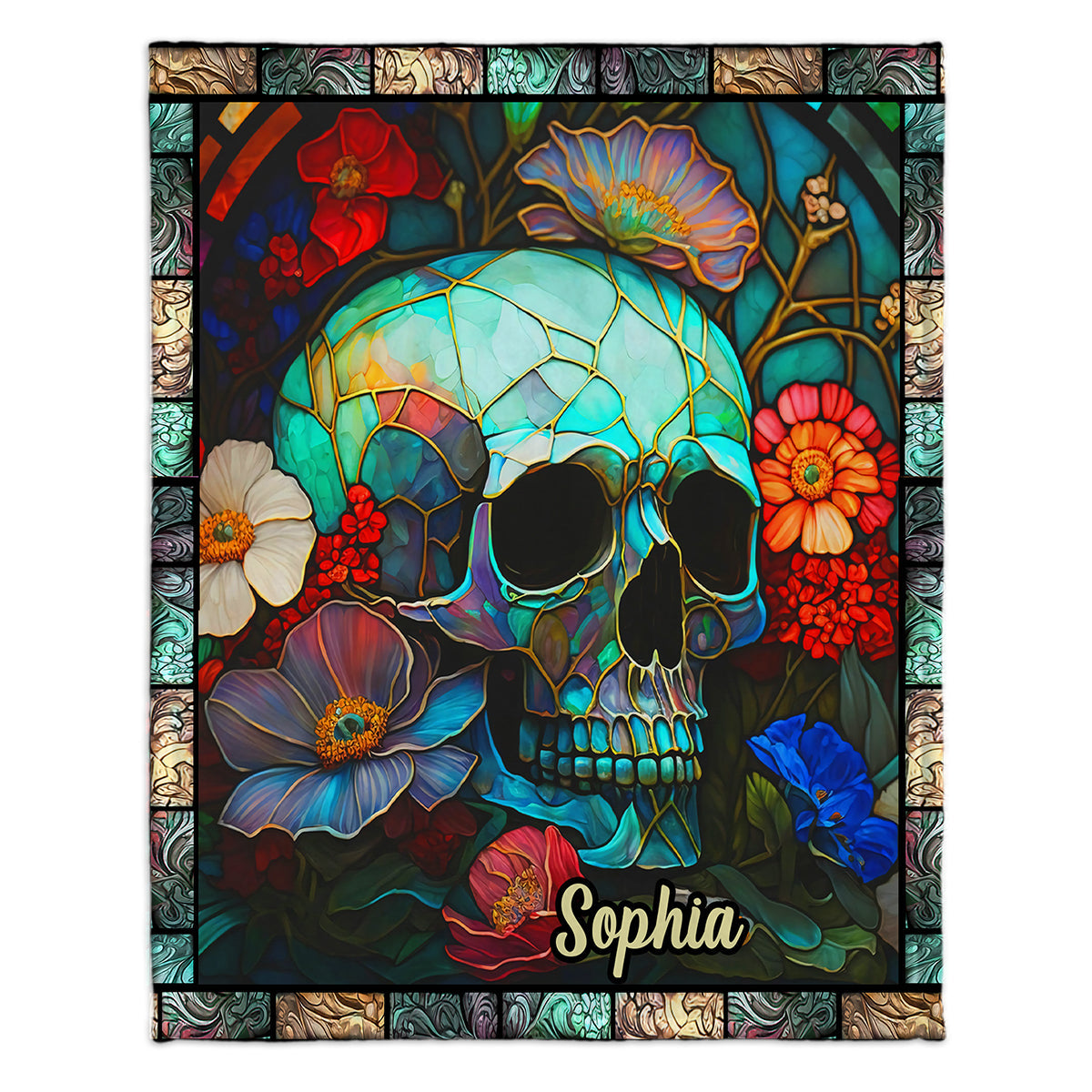 Floral Skull - Personalized Skull Blanket