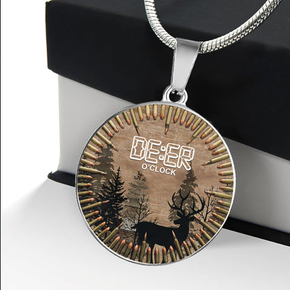 Deer O'Clock - Hunting Round Pendant Necklace