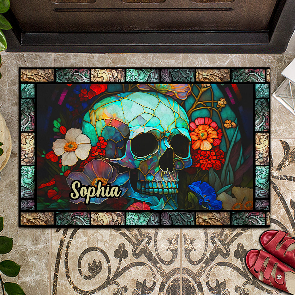 Floral Skull - Personalized Skull Doormat