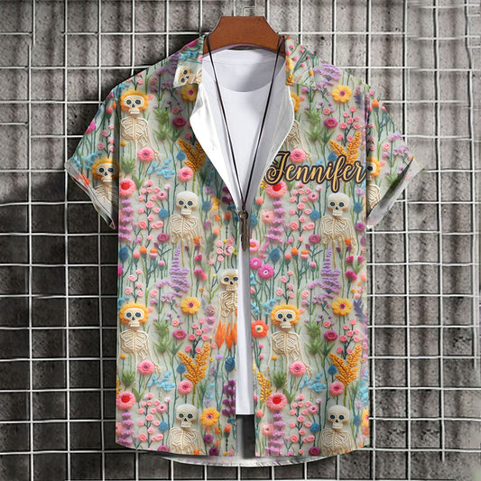 Floral Skeleton - Personalized Skull Hawaiian Shirt