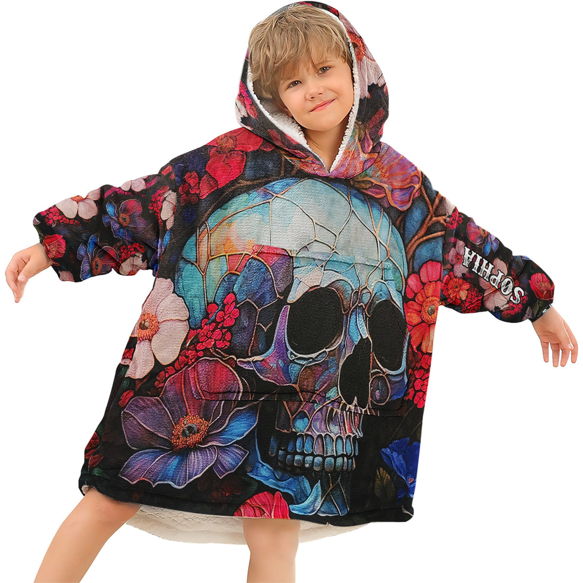 Floral Skull - Personalized Skull Blanket Hoodie