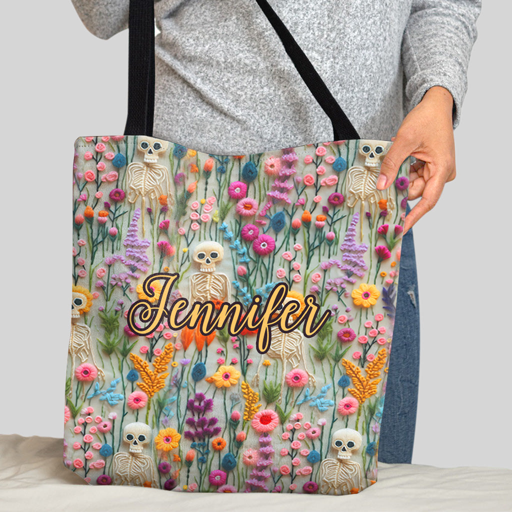 Floral Skeleton - Personalized Skull Tote Bag