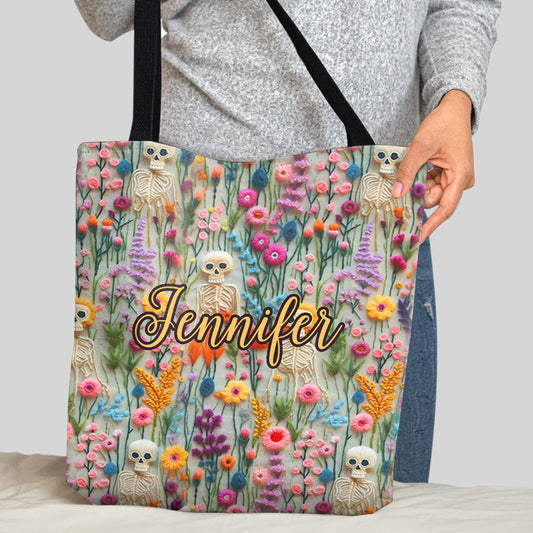 Floral Skeleton - Personalized Skull Tote Bag