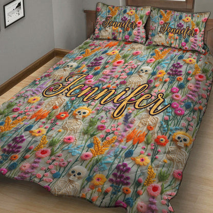 Floral Skeleton - Personalized Skull Quilt Set