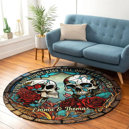 From Our First Kiss - Skull gift for girlfriend, husband, boyfriend, wife - Personalized Round Rug