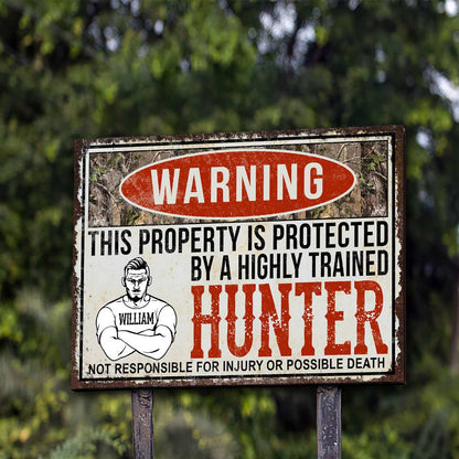 Warning - Personalized Hunting Rectangle Metal Sign