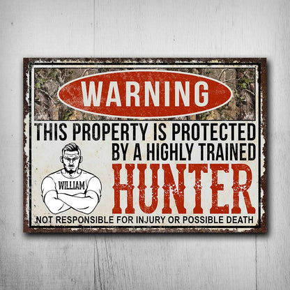 Warning - Personalized Hunting Rectangle Metal Sign
