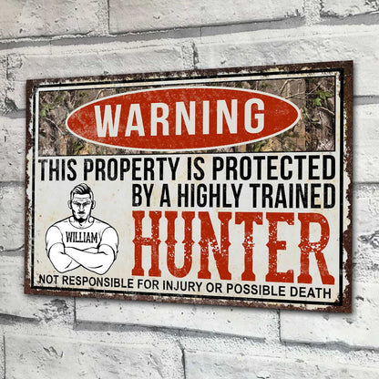 Warning - Personalized Hunting Rectangle Metal Sign