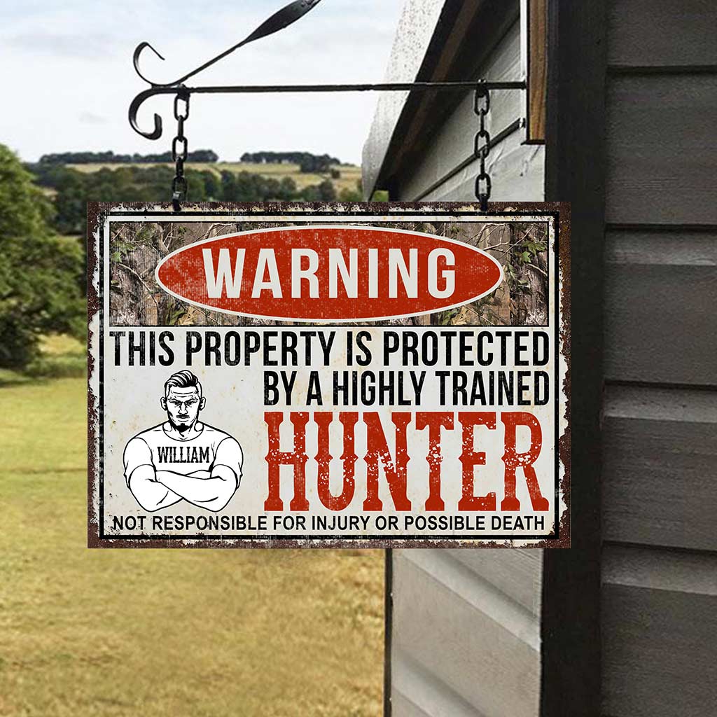 Warning - Personalized Hunting Rectangle Metal Sign