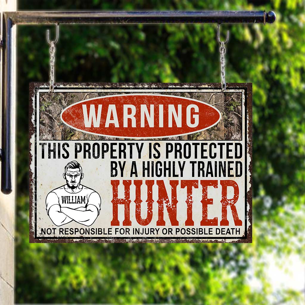 Warning - Personalized Hunting Rectangle Metal Sign