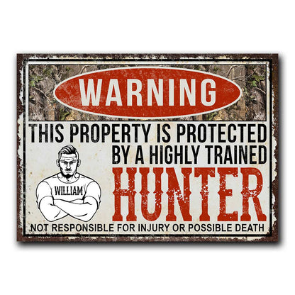 Warning - Personalized Hunting Rectangle Metal Sign