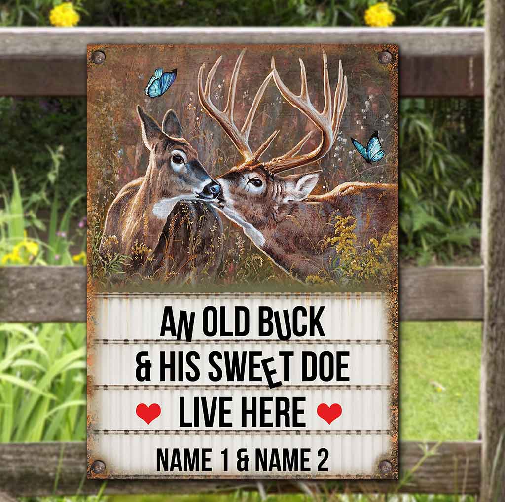 An Old Buck And His Sweet Doe - Hunting Personalized Rectangle Metal Sign