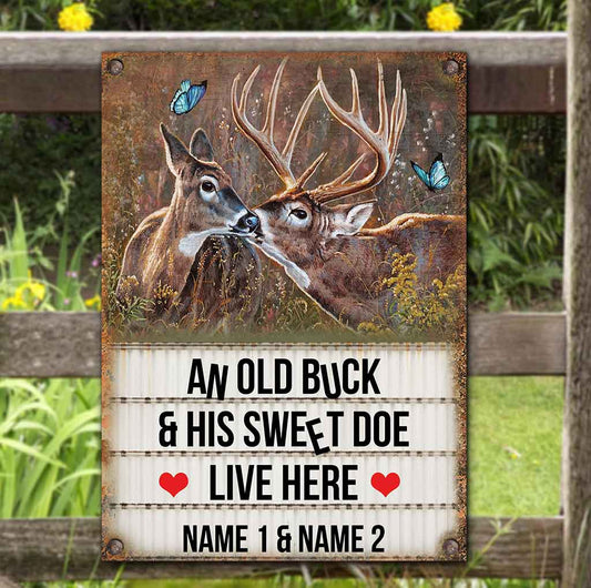 An Old Buck And His Sweet Doe - Hunting Personalized Rectangle Metal Sign