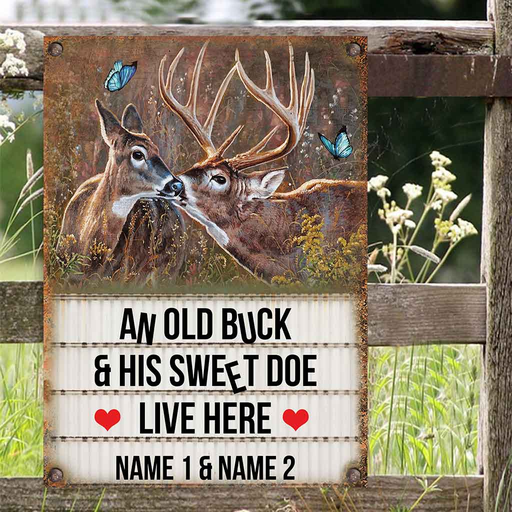 An Old Buck And His Sweet Doe - Hunting Personalized Rectangle Metal Sign
