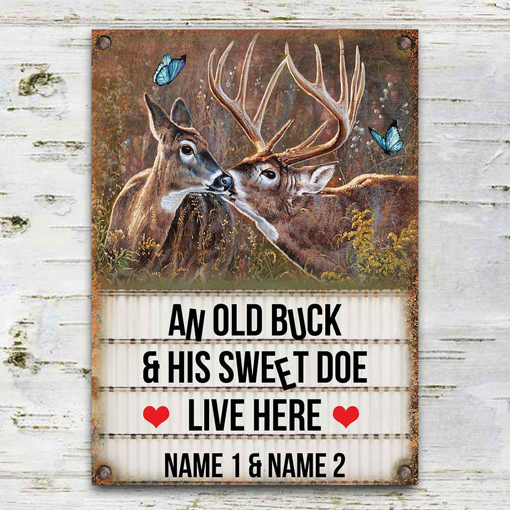An Old Buck And His Sweet Doe - Hunting Personalized Rectangle Metal Sign