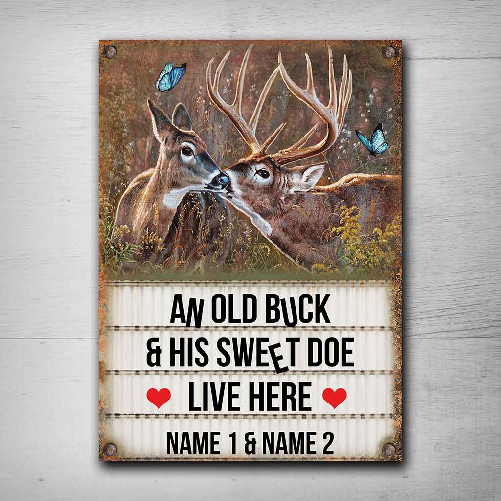 An Old Buck And His Sweet Doe - Hunting Personalized Rectangle Metal Sign