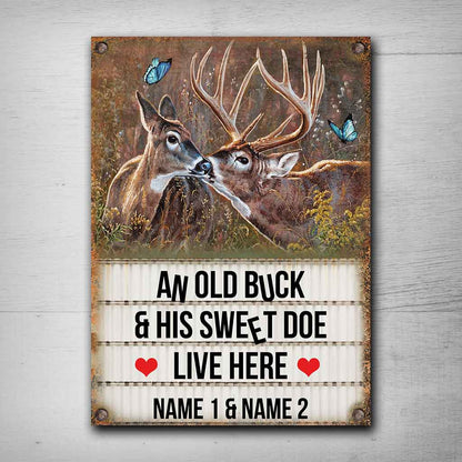 An Old Buck And His Sweet Doe - Hunting Personalized Rectangle Metal Sign