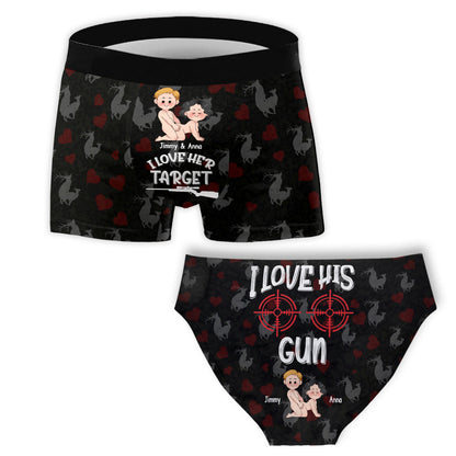 I Love Her Target I Love His Gun - Personalized Hunting Women Briefs & Men Boxer Briefs
