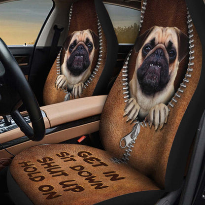 Get In Sit Down Shut Up Hold On - Dog Seat Covers With Leather Pattern Print