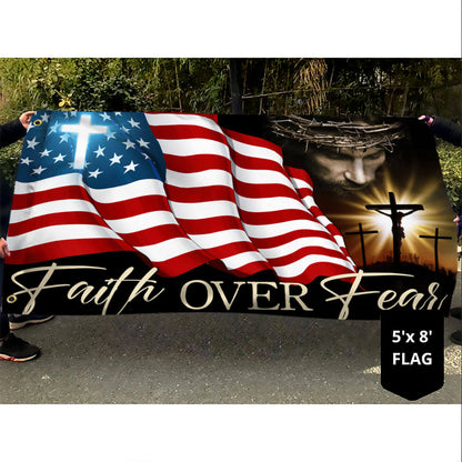 Flagwix American Flag - Faith Over Fear, Jesus Christian Patriotic American Grommet Flag TPT841GFv1
