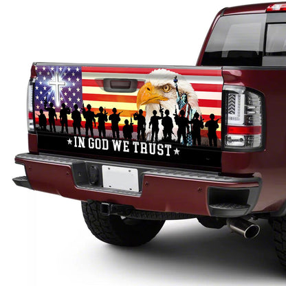 In God We Trust, Christian Cross, Thank You Veterans, American Eagle Truck Tailgate Decal Sticker Wrap TPT120TD