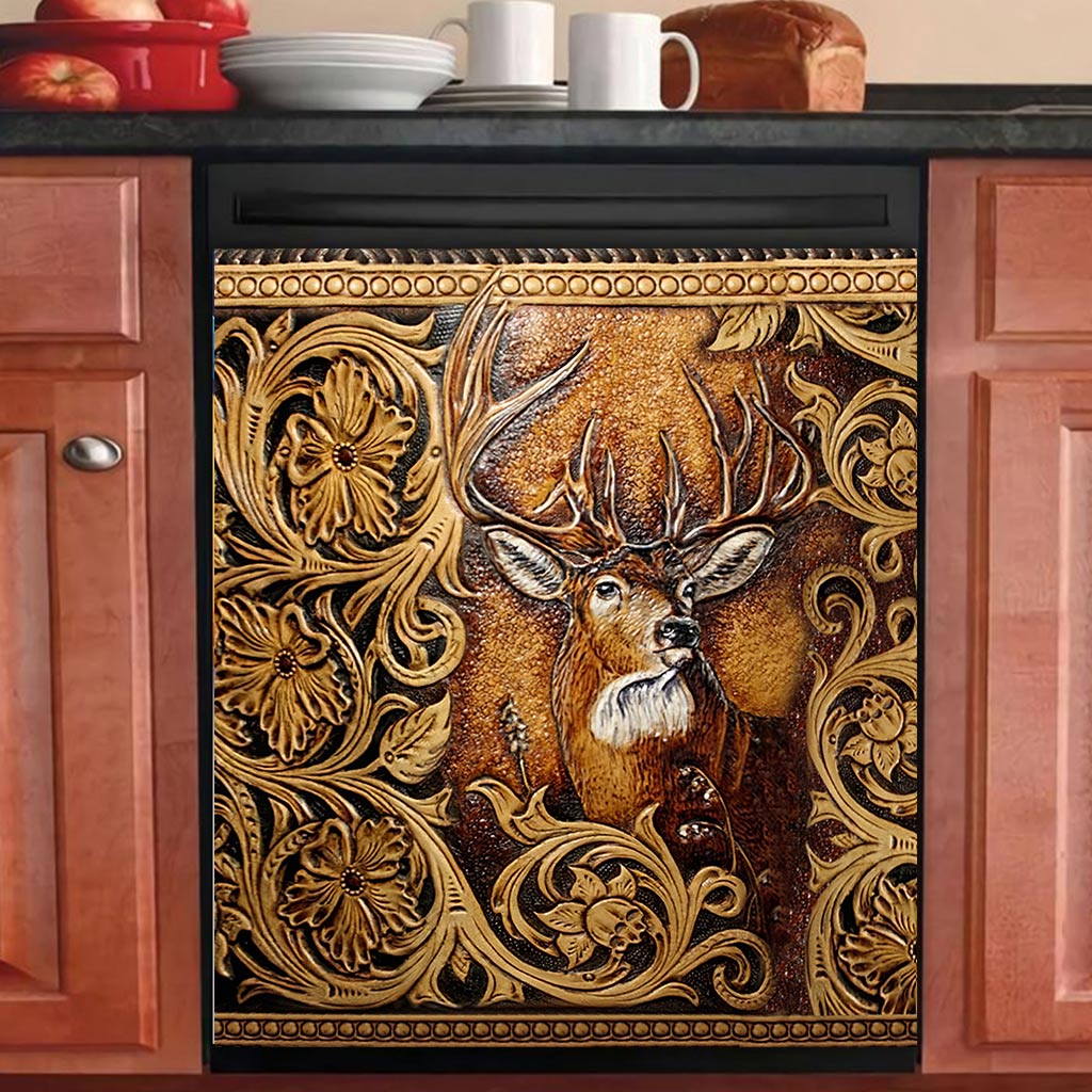 Deer Hunting - Hunting Dishwasher Cover With Leather Pattern Print