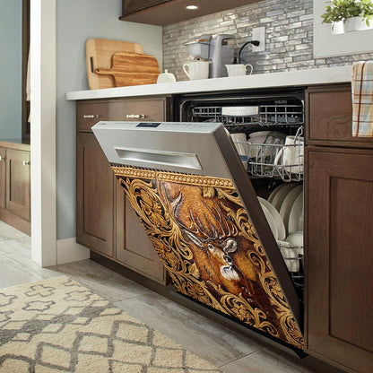 Deer Hunting - Hunting Dishwasher Cover With Leather Pattern Print