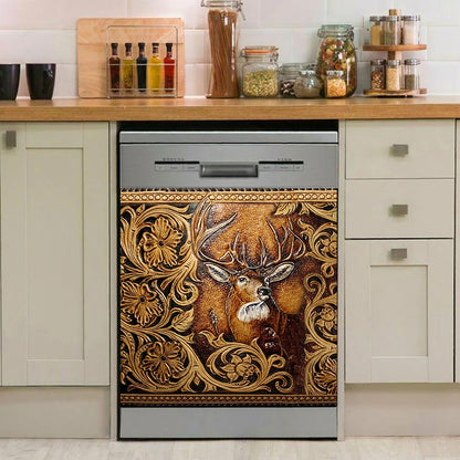 Deer Hunting - Hunting Dishwasher Cover With Leather Pattern Print