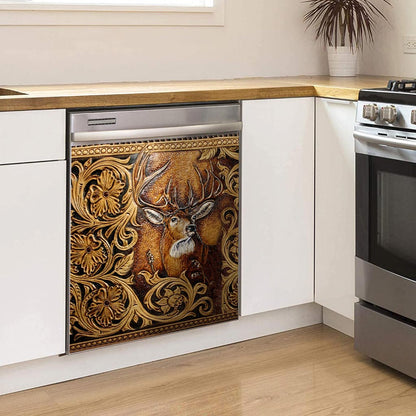Deer Hunting - Hunting Dishwasher Cover With Leather Pattern Print